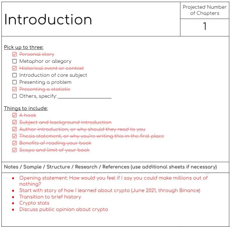 page 2 of a nonfiction book outline template